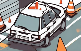 A car with visible damage parked at the side of a road