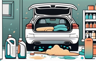 A car with open doors and trunk