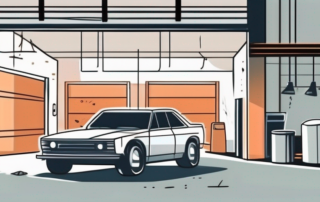 A car with visible defects in a garage