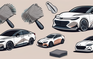 Different car detailing tools like a soft brush