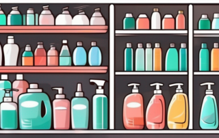 Various car washing shampoos in different colored bottles