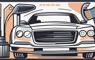 A car with its headlights prominently displayed