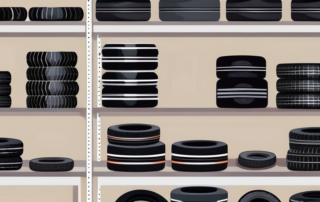A neatly stacked pile of car tires in a garage