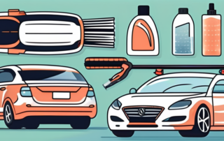 Various car cleaning tools like a vacuum