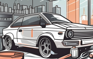 A car undergoing detailing in a workshop