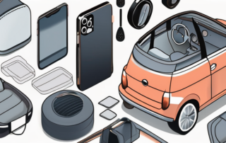 Various car accessories such as a car phone holder