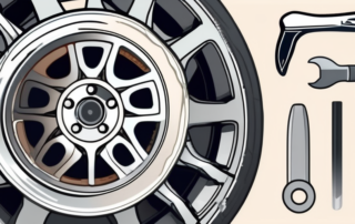 A car wheel with a damaged rim