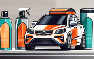 A variety of car wax products displayed on a shelf