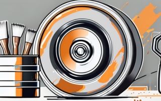 A set of aluminum wheels being painted