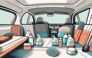 A variety of top interior car cleaning products arranged neatly inside a well-maintained car interior