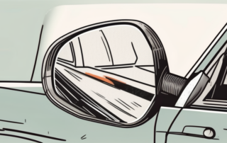 A broken car side mirror with tools like a screwdriver