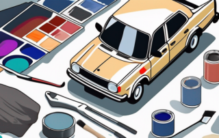 Several car paint repair kits spread out