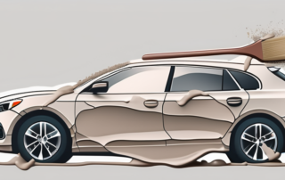 A car partially covered in putty with a spatula floating above it