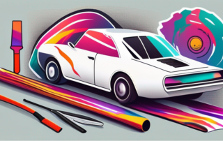 A car half-wrapped in a vibrant vinyl film