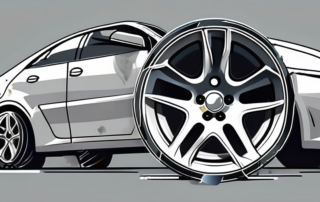 A damaged aluminum car wheel with visible repair tools nearby