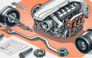 A car engine with a highlighted timing chain