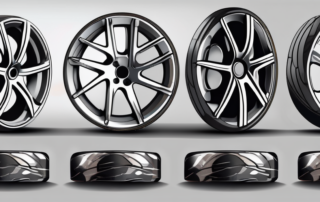 A set of alloy wheels with visible scratches and tools typically used for repair such as sandpaper