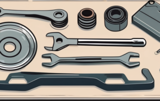 A car brake disc and a set of mechanic's tools