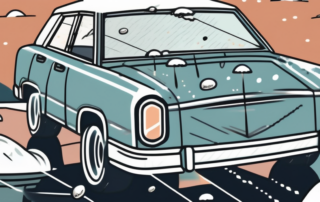 A car with visible hail damage in the foreground