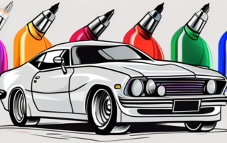 Several different car paint pens lined up