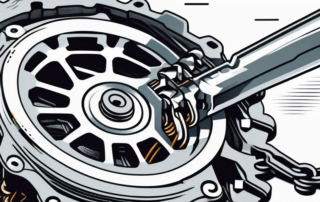 A car engine opened up to reveal a detailed view of a timing chain (steuerkette)