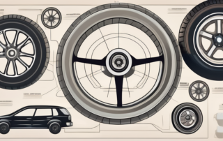 A variety of car parts like a steering wheel