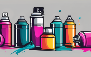A spray paint can spraying a vibrant color onto a plastic object