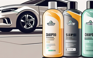 Several different bottles of car shampoo lined up for comparison