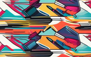 A vibrant and colorful comic-style paintbrush applying a glossy lacquer to a flat surface