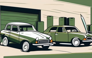 Several cars in different shades of olive green