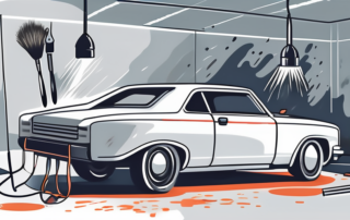 A car in a professional spray painting booth