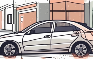 A parked car with visible signs of damage on a quiet street