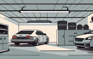 A well-equipped independent garage with various tools and car parts