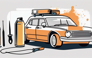 A car being painted with a large paintbrush