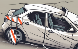 A damaged car with a "for sale" sign in a simple and fast car selling environment