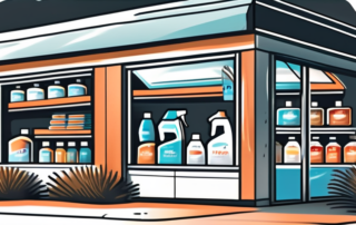 A well-organized car care shop displaying a variety of auto care products like car wash soaps