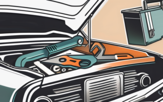 A toolbox with various tools like a wrench