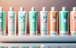 Several tubes of toothpaste with shiny