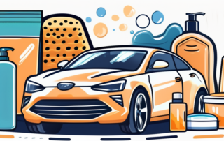 A car washing kit bag with various car care products like sponges