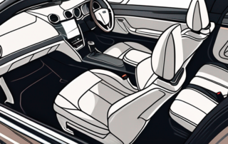 A car interior with various cleaning tools like a vacuum