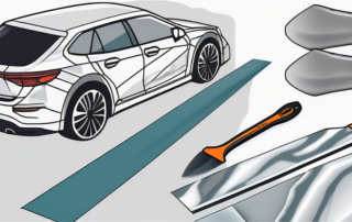 A car's decorative trim being carefully wrapped with a foil