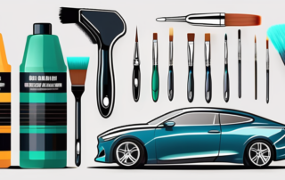 Various types of car paint and brushes