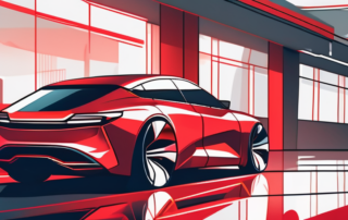 A sleek car with a vibrant red chrome matte finish