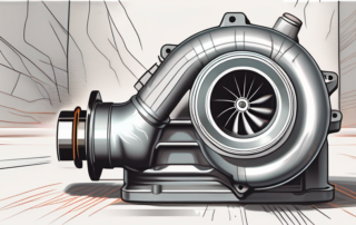 A turbocharger with a visible pressure box