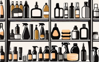 Several types of cleaning alcohol bottles on a shelf
