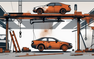 A car elevated on a lift