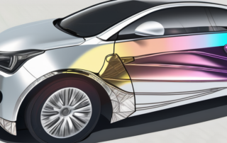 A car with half of it foil-wrapped