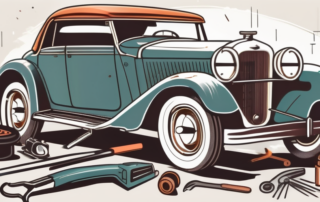 A vintage car partially restored