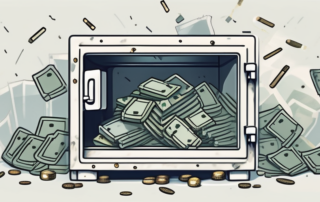 A secure safe surrounded by shields and padlocks