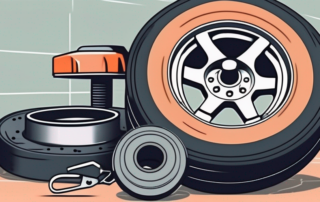 A car with its front wheel removed